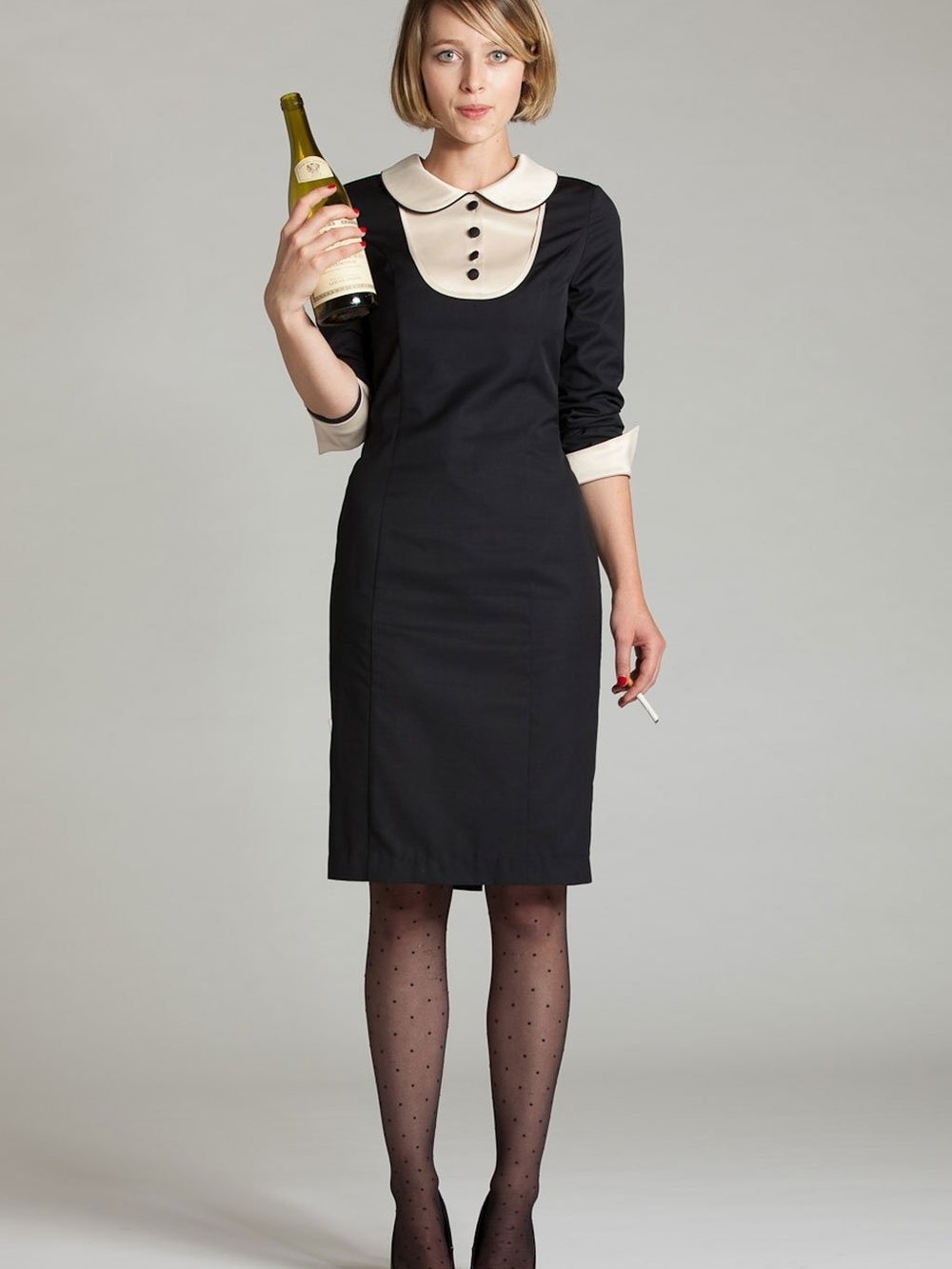 L'ecole Des Femmes Black Dress with Cream Collar